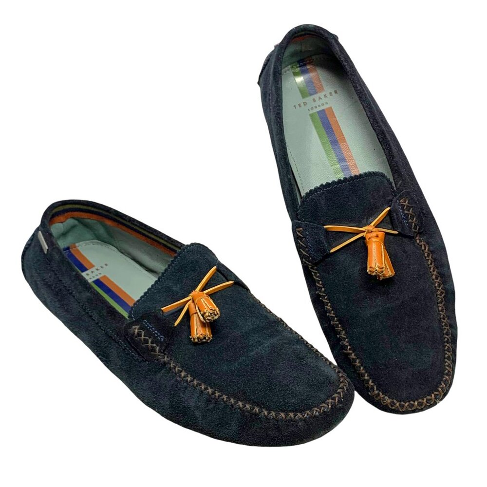 Ted Baker London Urbonn Navy Suede Leather‎ Tassel Driver Loafers